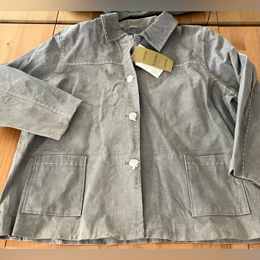 NWT D & Co Suede Leather Jacket Stylish Gray Women's Size 3X Machine Washable
